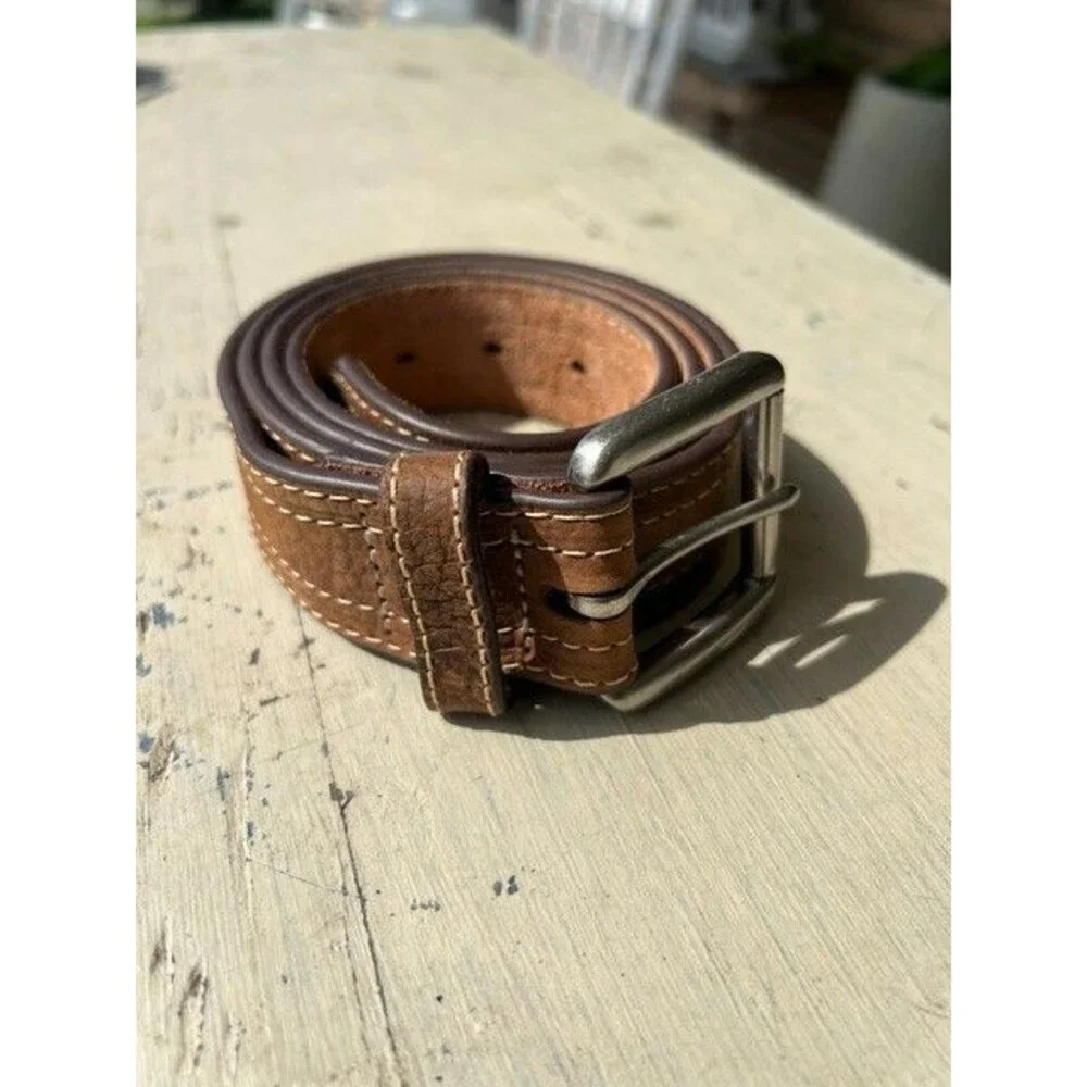 ARIAT Men's Brown Leather Belt with Contrast Double Stitching Sz 42 VGC